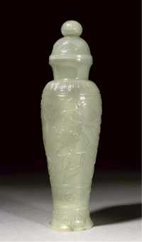 20th Century A mughal-style celadon jade vase and cover